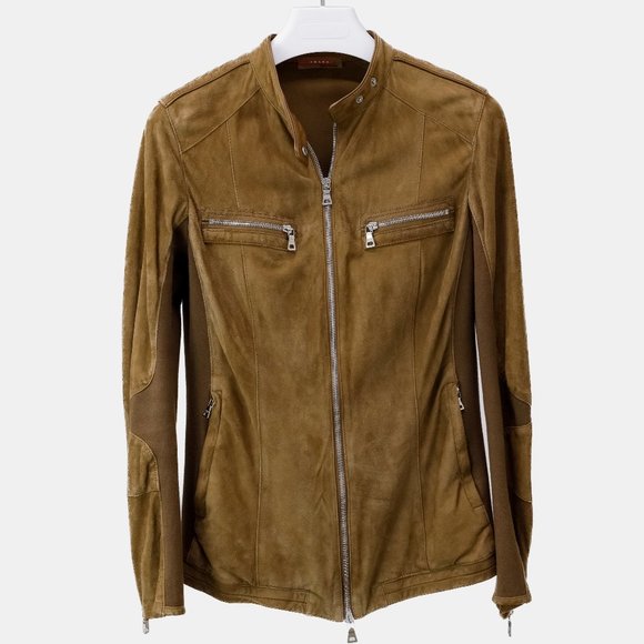 Prada Brown Suede Biker Jacket - Picture 1 of 14